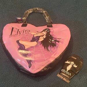 Elvira Mistress of the Dark Heart-Shaped Pink and Black Bag and wallet